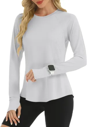 Rapbin Women's UPF 50  UV Shirts Long Sleeve Workout Tops Quick Dry Lightweight Sun Shirts for Hiking Outdoor Rash Guard
