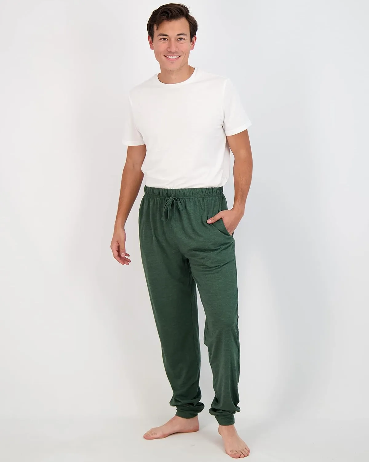 Real Essentials 3 Pack: Men's Cotton Jersey Soft Jogger Sleep Lounge Pajama Drawstring & Pockets (Available in Big & Tall)