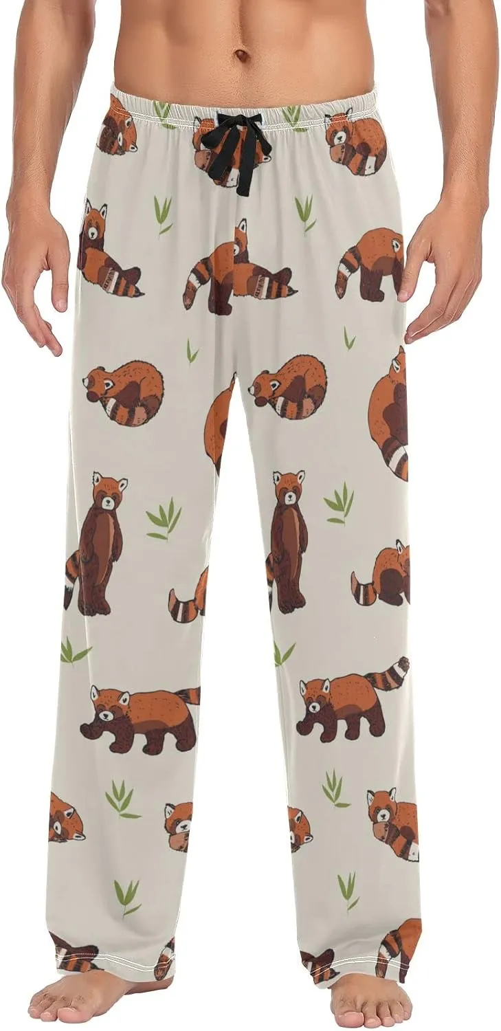 Red Panda Grass Pattern Men's Pajama Pants Sleepwear Lounge Pajama Bottoms