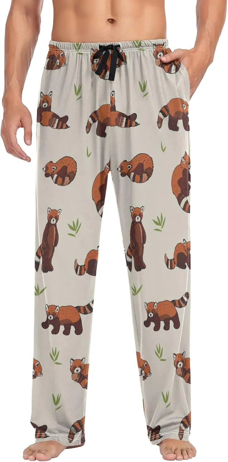 Red Panda Grass Pattern Men's Pajama Pants Sleepwear Lounge Pajama Bottoms