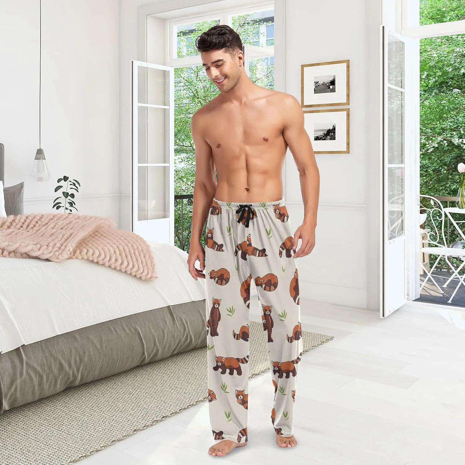 Red Panda Grass Pattern Men's Pajama Pants Sleepwear Lounge Pajama Bottoms