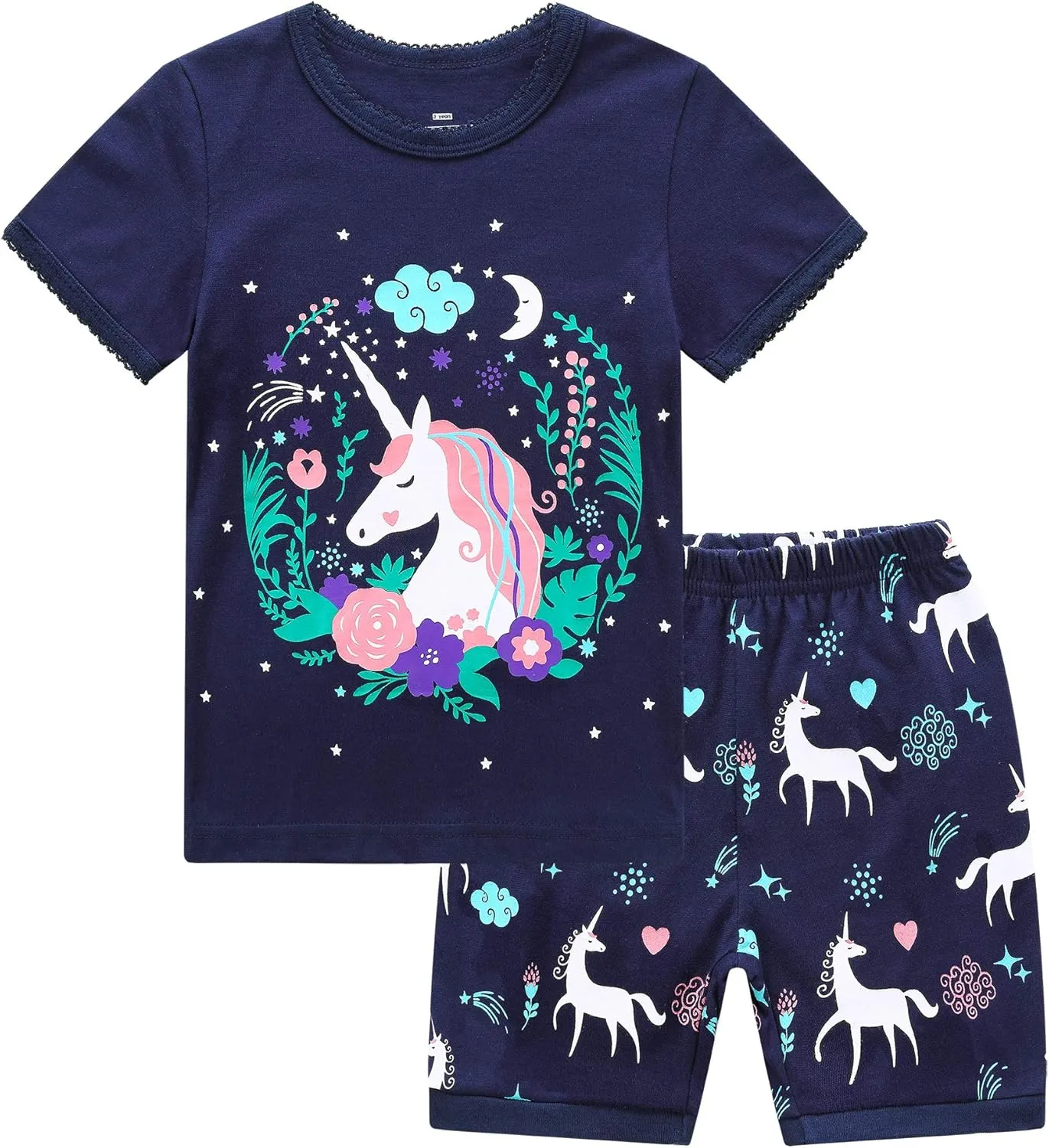RKOIAN Little Girls' Short Sleeve Pajamas Sets Toddler 100% Cotton Pjs Kids Sleepwears