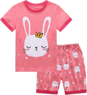 RKOIAN Little Girls' Short Sleeve Pajamas Sets Toddler 100% Cotton Pjs Kids Sleepwears