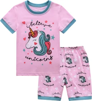 RKOIAN Little Girls' Short Sleeve Pajamas Sets Toddler 100% Cotton Pjs Kids Sleepwears