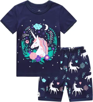 RKOIAN Little Girls' Short Sleeve Pajamas Sets Toddler 100% Cotton Pjs Kids Sleepwears