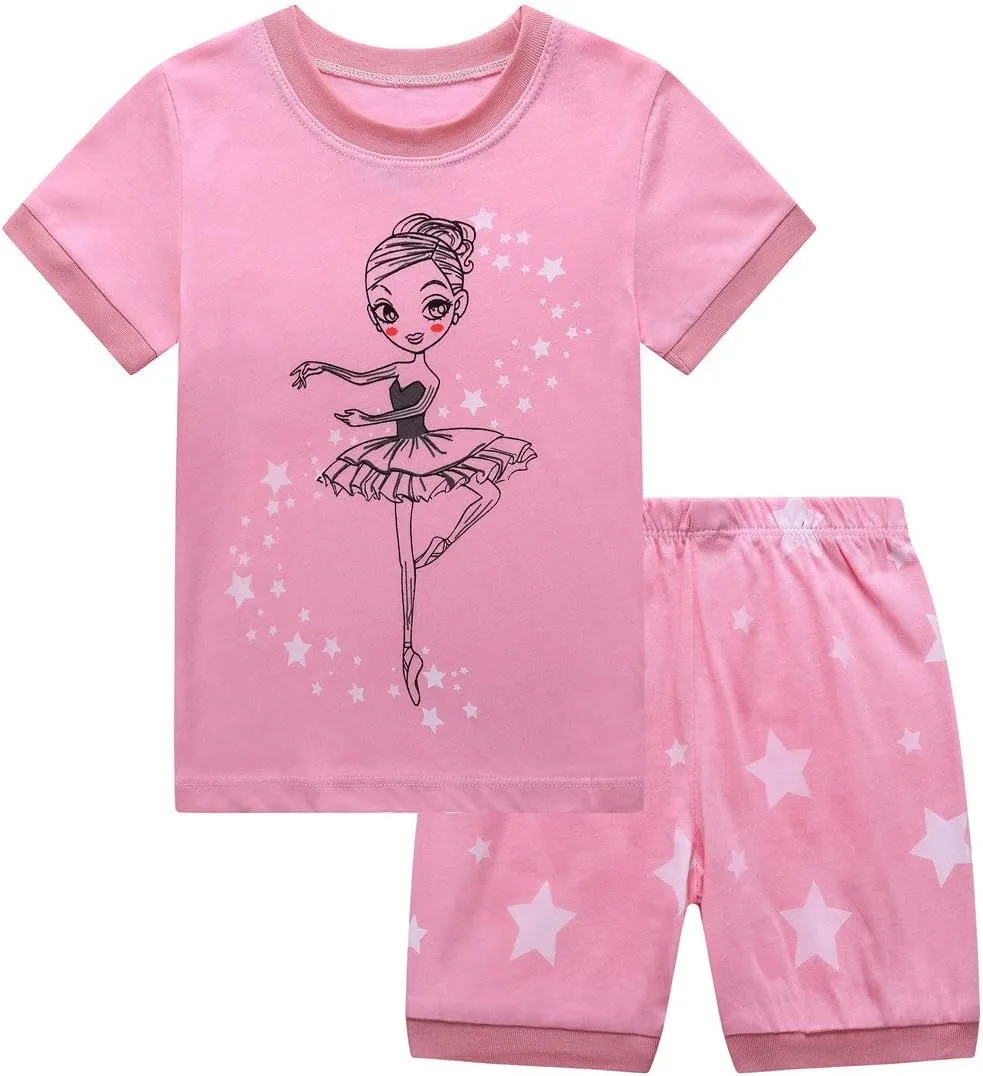 RKOIAN Little Girls' Short Sleeve Pajamas Sets Toddler 100% Cotton Pjs Kids Sleepwears