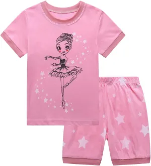 RKOIAN Little Girls' Short Sleeve Pajamas Sets Toddler 100% Cotton Pjs Kids Sleepwears