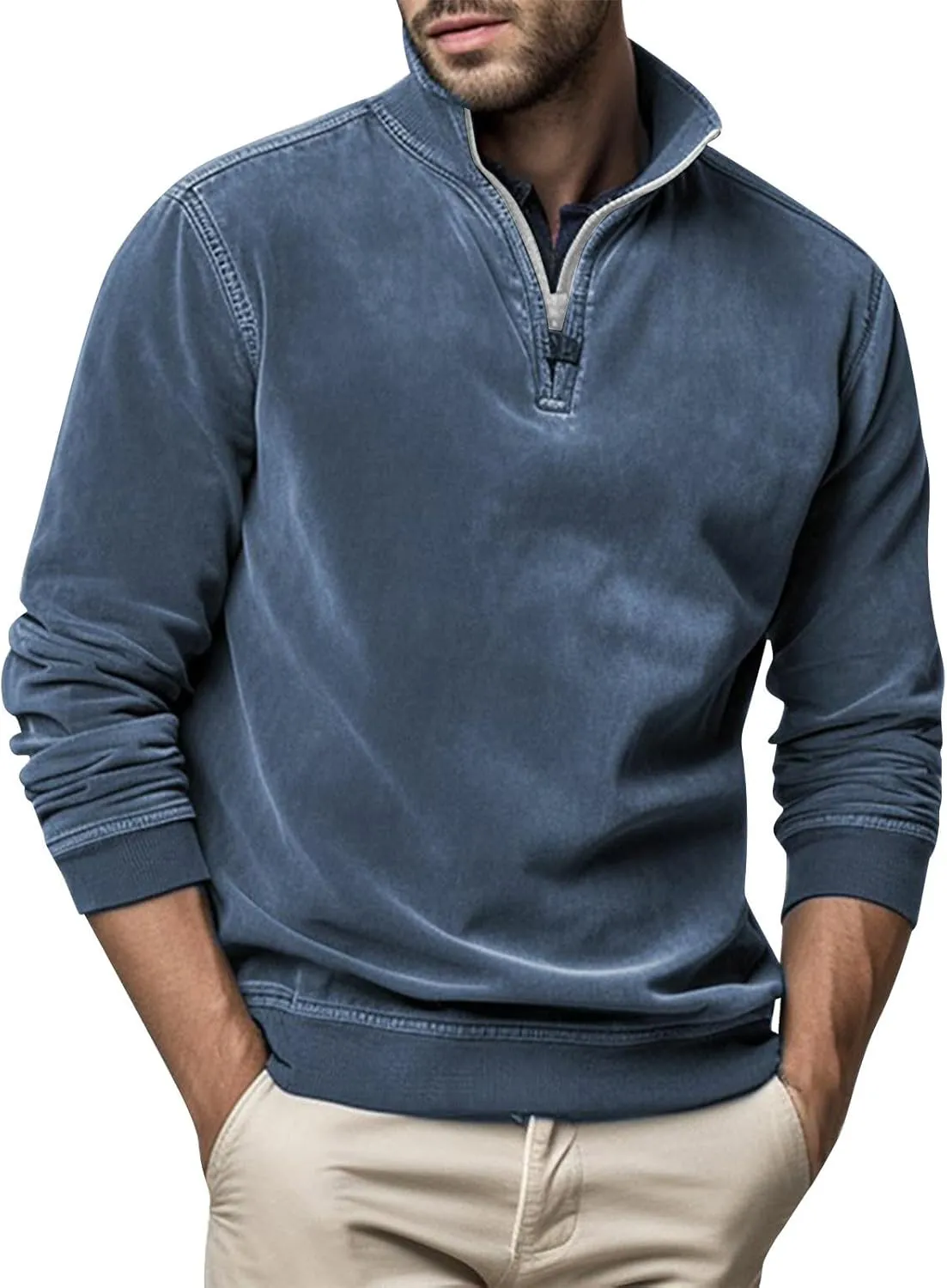 RTRDE Men's Casual Dress Sweatshirts Pullover Zipper Sweatshirt Long Sleeve Casual Golf Polo Work Sweater Shirt, S-4XL