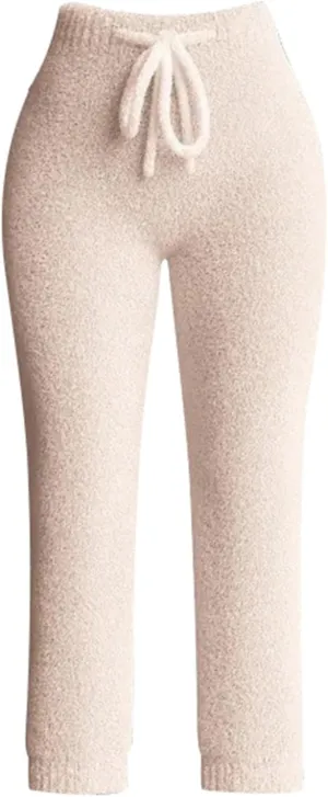 Rvidbe Wide Leg Sweatpants Women,Winter Comfy Fleece Warm Drawstring Lace up Slim Pants Solid Elastic Low Waist Lounge Pants
