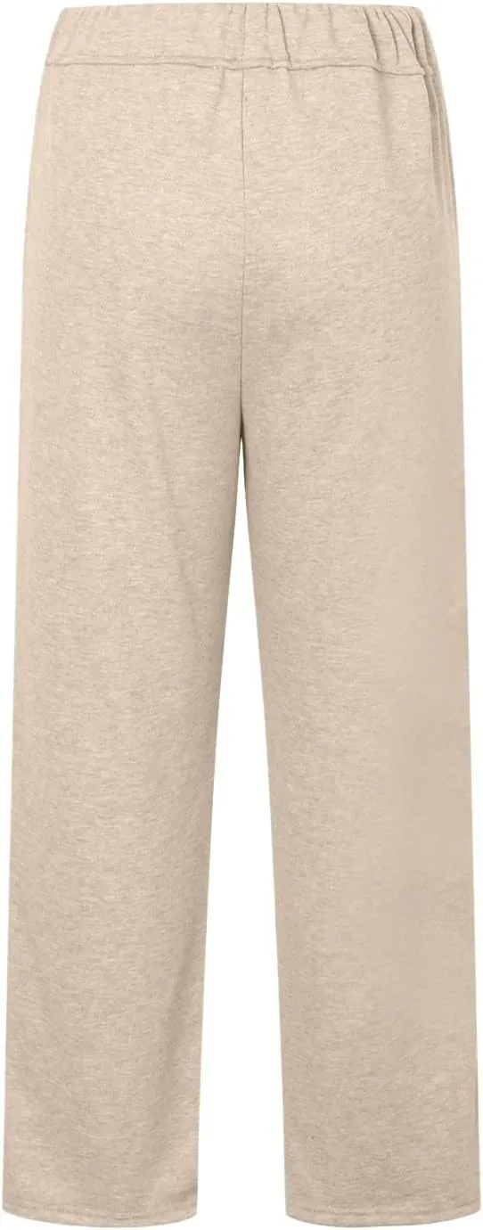 Rvidbe Women's Sweatpants with Pockets,Winter Fleece Lined Comfy Warm Baggy Pants Drawstring High Waist Wide Leg Lounge Pants