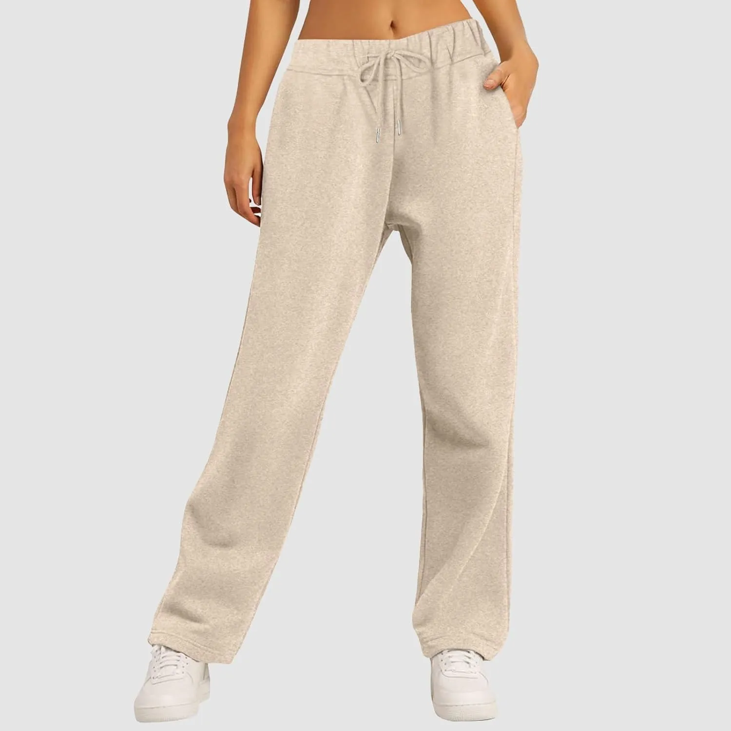 Rvidbe Women's Sweatpants with Pockets,Winter Fleece Lined Comfy Warm Baggy Pants Drawstring High Waist Wide Leg Lounge Pants