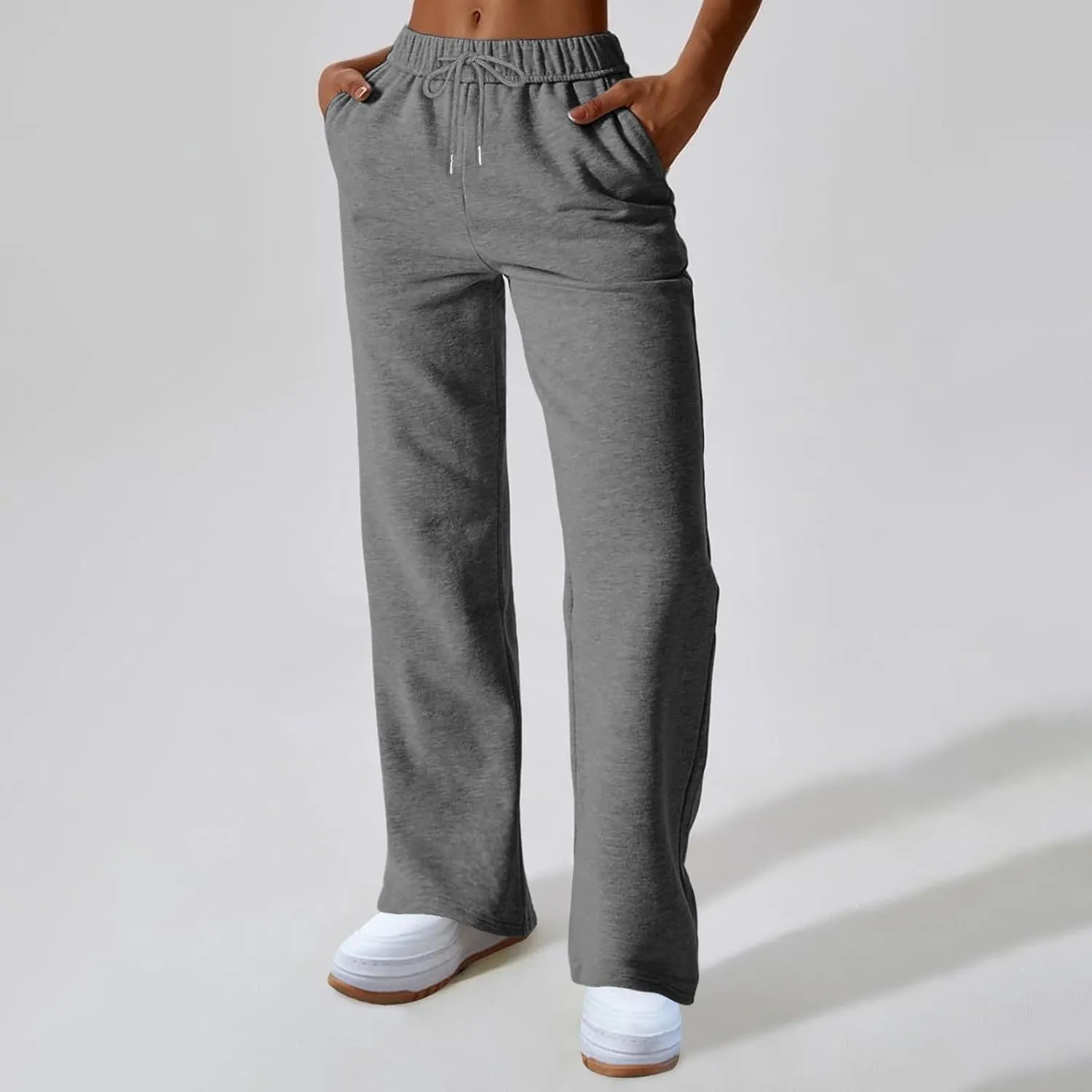 Rvidbe Women's Sweatpants with Pockets,Winter Fleece Lined Comfy Warm Baggy Pants Drawstring High Waist Wide Leg Lounge Pants