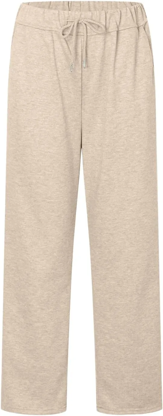 Rvidbe Women's Sweatpants with Pockets,Winter Fleece Lined Comfy Warm Baggy Pants Drawstring High Waist Wide Leg Lounge Pants