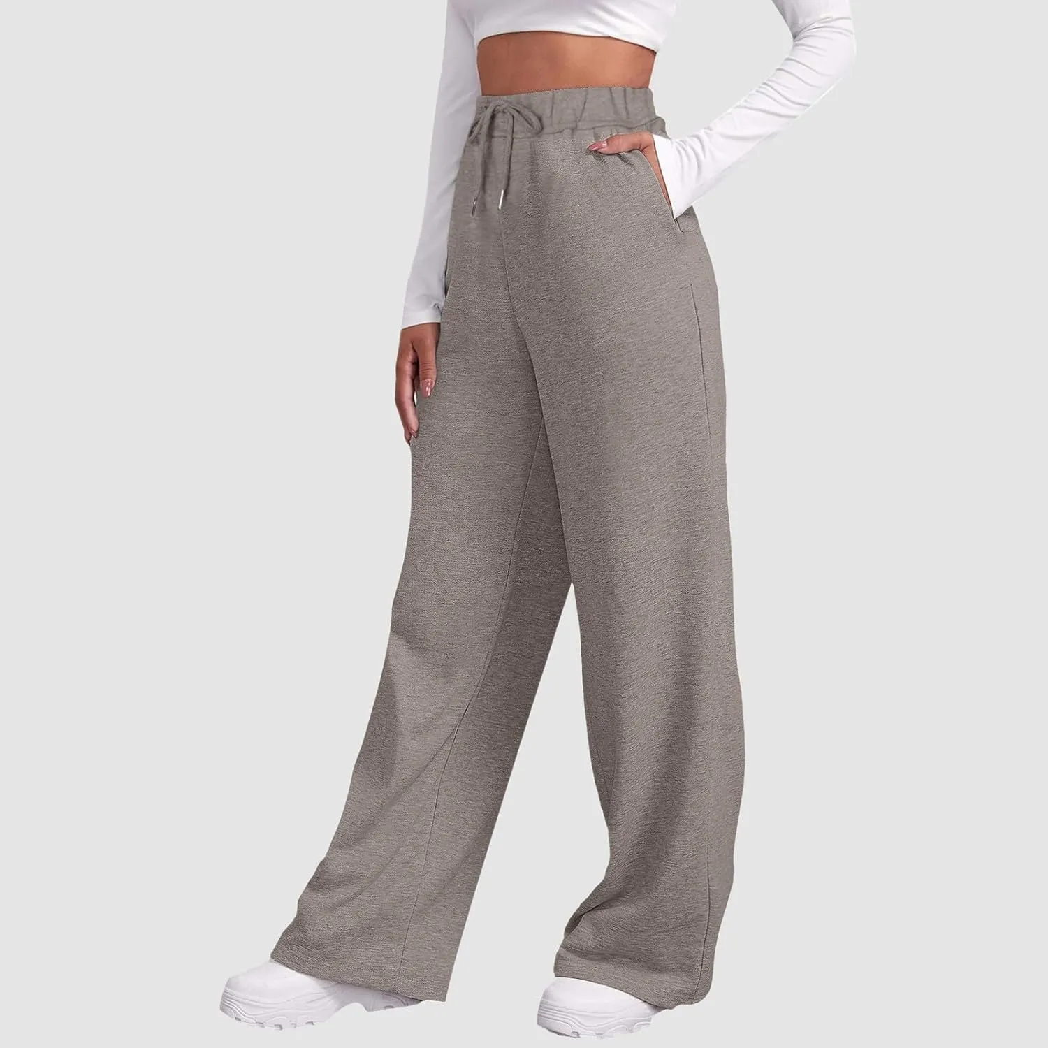 Rvidbe Women's Sweatpants with Pockets,Winter Fleece Lined Comfy Warm Baggy Pants Drawstring High Waist Wide Leg Lounge Pants