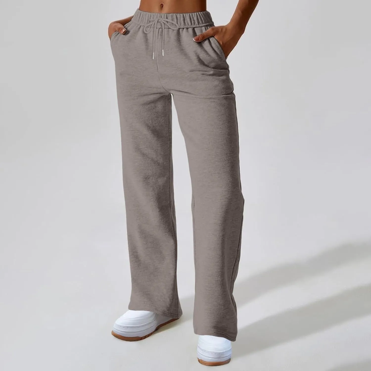 Rvidbe Women's Sweatpants with Pockets,Winter Fleece Lined Comfy Warm Baggy Pants Drawstring High Waist Wide Leg Lounge Pants