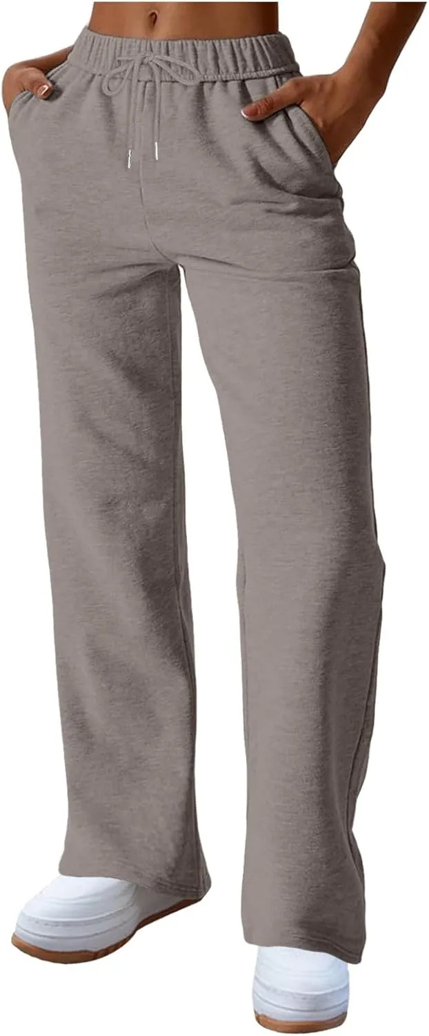 Rvidbe Women's Sweatpants with Pockets,Winter Fleece Lined Comfy Warm Baggy Pants Drawstring High Waist Wide Leg Lounge Pants