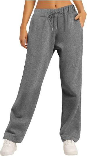Rvidbe Women's Sweatpants with Pockets,Winter Fleece Lined Comfy Warm Baggy Pants Drawstring High Waist Wide Leg Lounge Pants