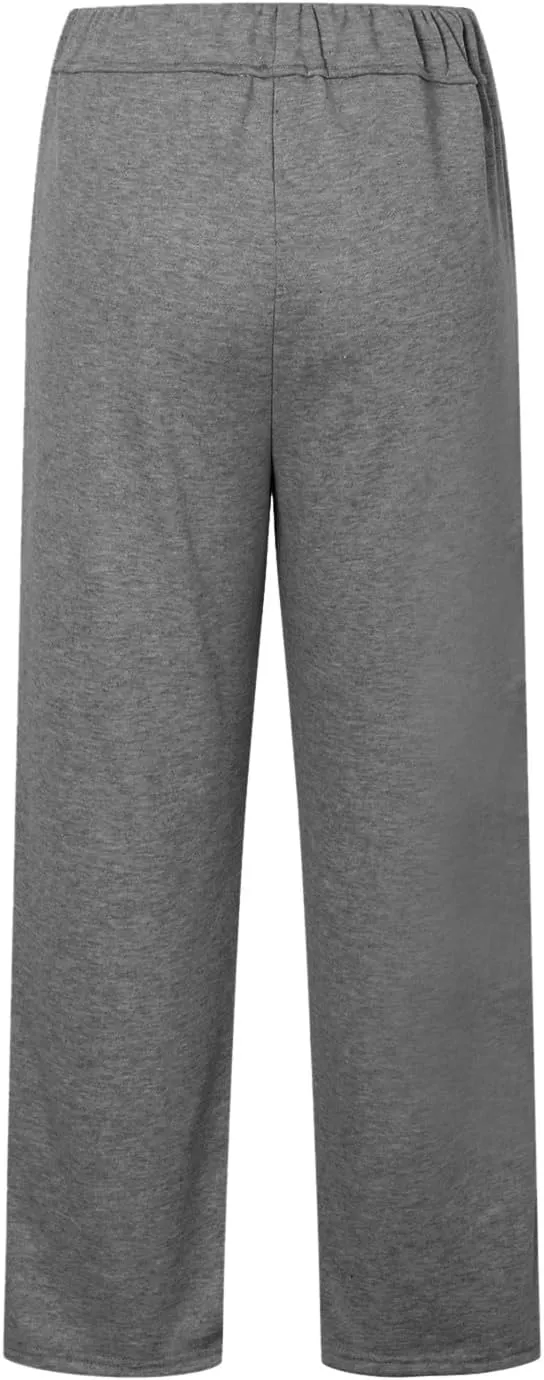 Rvidbe Women's Sweatpants with Pockets,Winter Fleece Lined Comfy Warm Baggy Pants Drawstring High Waist Wide Leg Lounge Pants