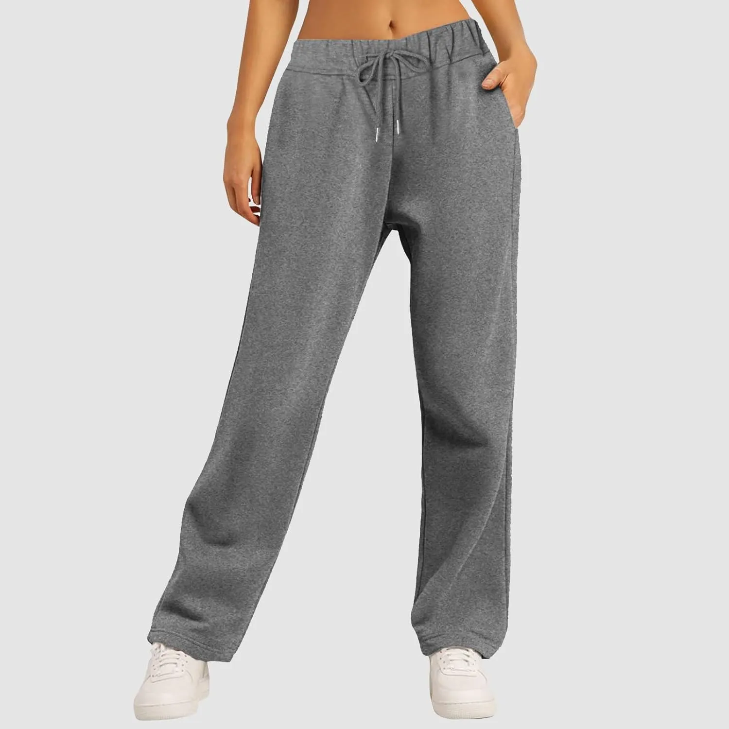 Rvidbe Women's Sweatpants with Pockets,Winter Fleece Lined Comfy Warm Baggy Pants Drawstring High Waist Wide Leg Lounge Pants
