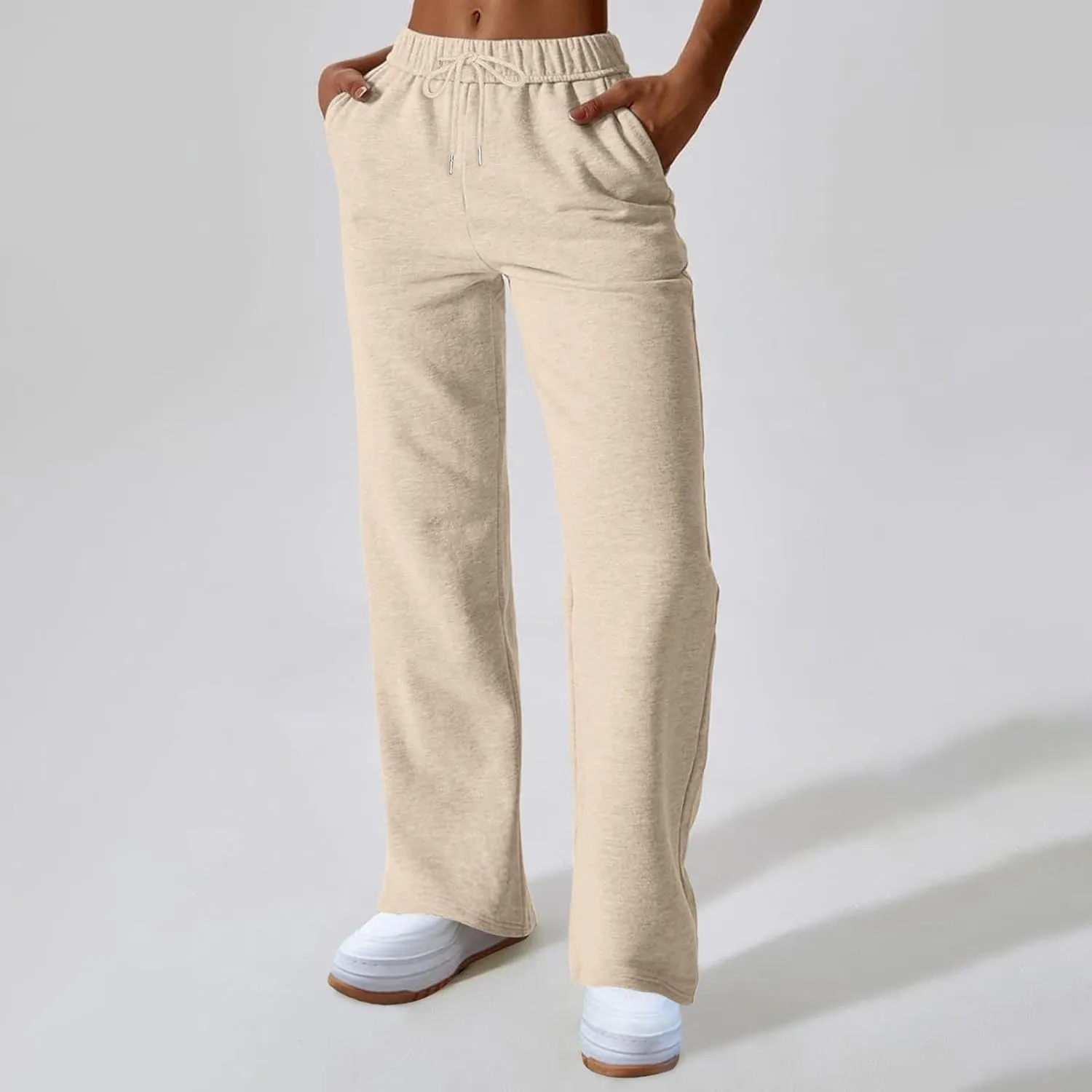 Rvidbe Women's Sweatpants with Pockets,Winter Fleece Lined Comfy Warm Baggy Pants Drawstring High Waist Wide Leg Lounge Pants