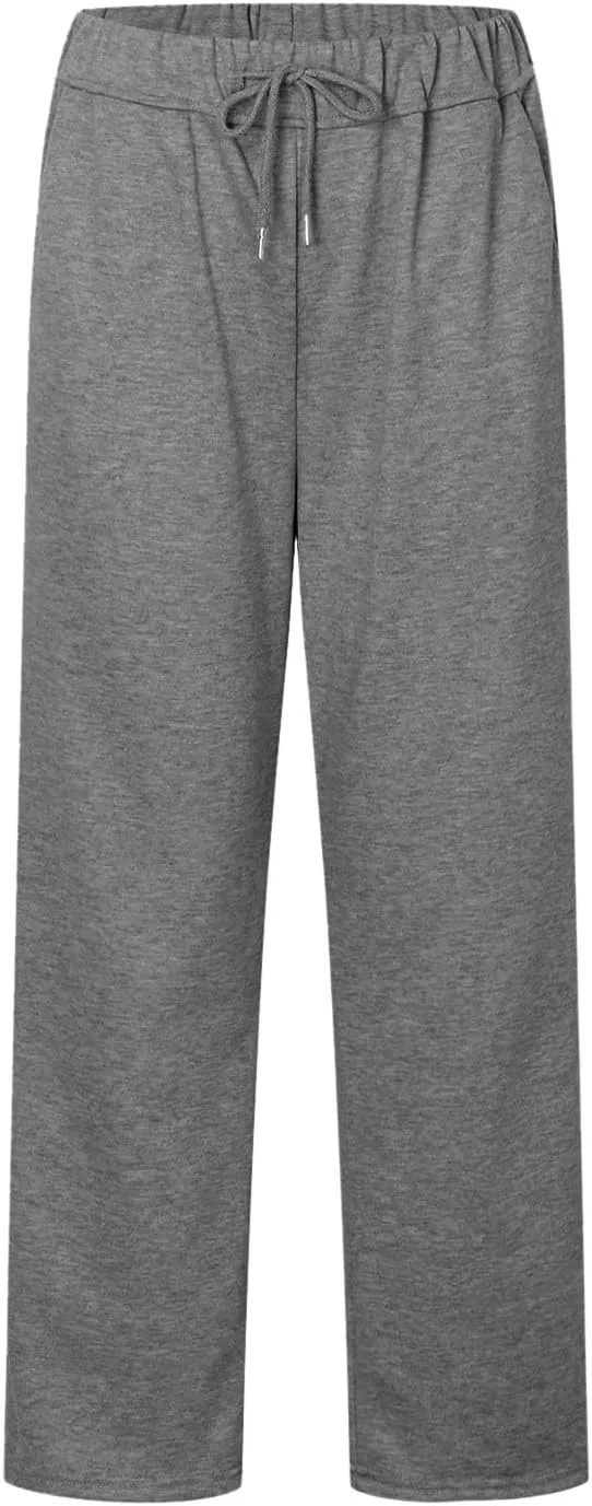 Rvidbe Women's Sweatpants with Pockets,Winter Fleece Lined Comfy Warm Baggy Pants Drawstring High Waist Wide Leg Lounge Pants