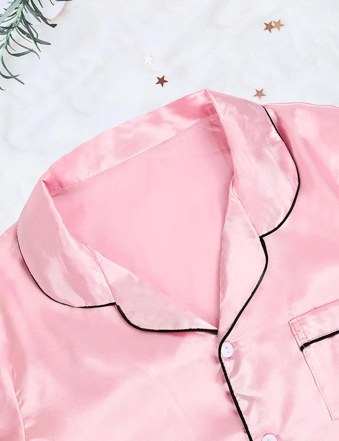 SEALINF 4 Pcs Silk Pajamas for Girls Kids Satin Pajamas Long Short Sleeve Long Pants Shorts Pjs Set with Sleep Mask