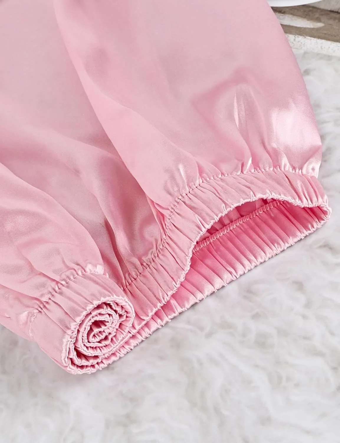 SEALINF 4 Pcs Silk Pajamas for Girls Kids Satin Pajamas Long Short Sleeve Long Pants Shorts Pjs Set with Sleep Mask