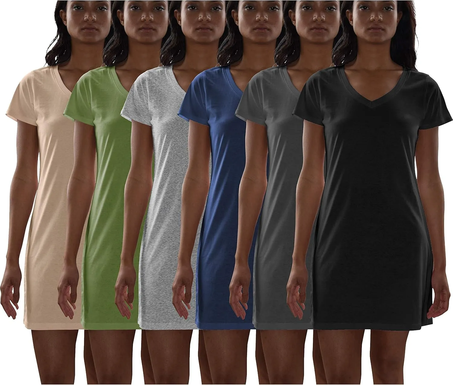 Sexy Basics Women's Cotton Soft V-Neck Sleepwear Shirt/Nightwear Shirt -Multi Pack
