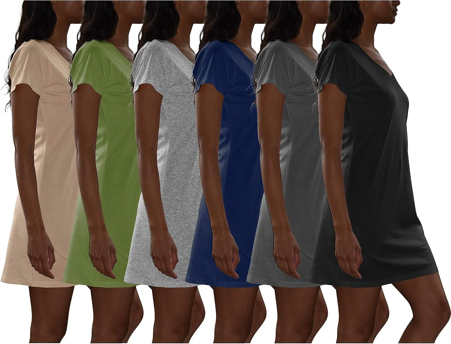 Sexy Basics Women's Cotton Soft V-Neck Sleepwear Shirt/Nightwear Shirt -Multi Pack