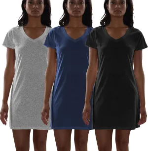 Sexy Basics Women's Cotton Soft V-Neck Sleepwear Shirt/Nightwear Shirt -Multi Pack