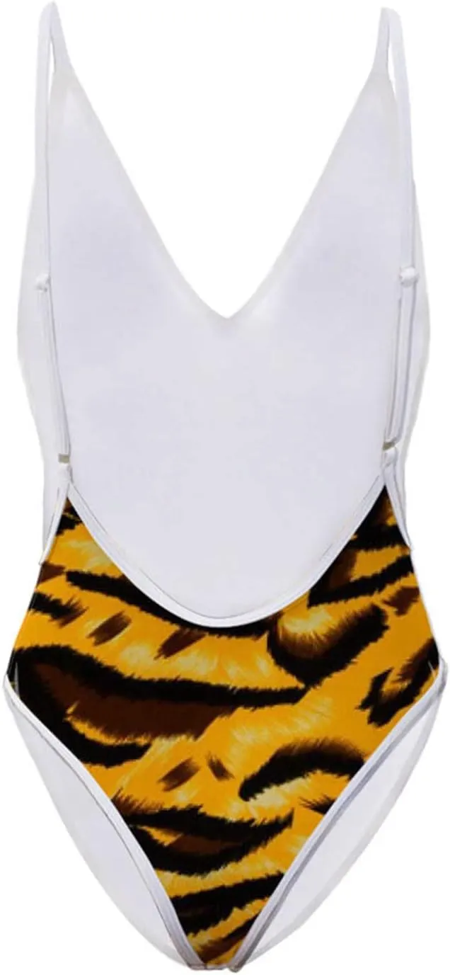 Sexy One Piece Swimsuits for Women Plunge Deep V Neck Backless Bathing Suits Print Halter Tummy Control Swimwear