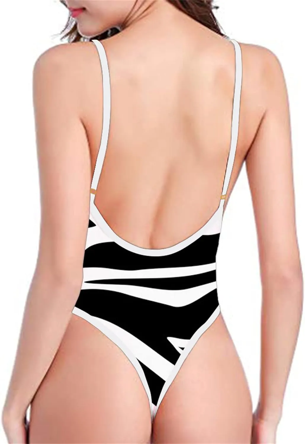 Sexy One Piece Swimsuits for Women Plunge Deep V Neck Backless Bathing Suits Print Halter Tummy Control Swimwear