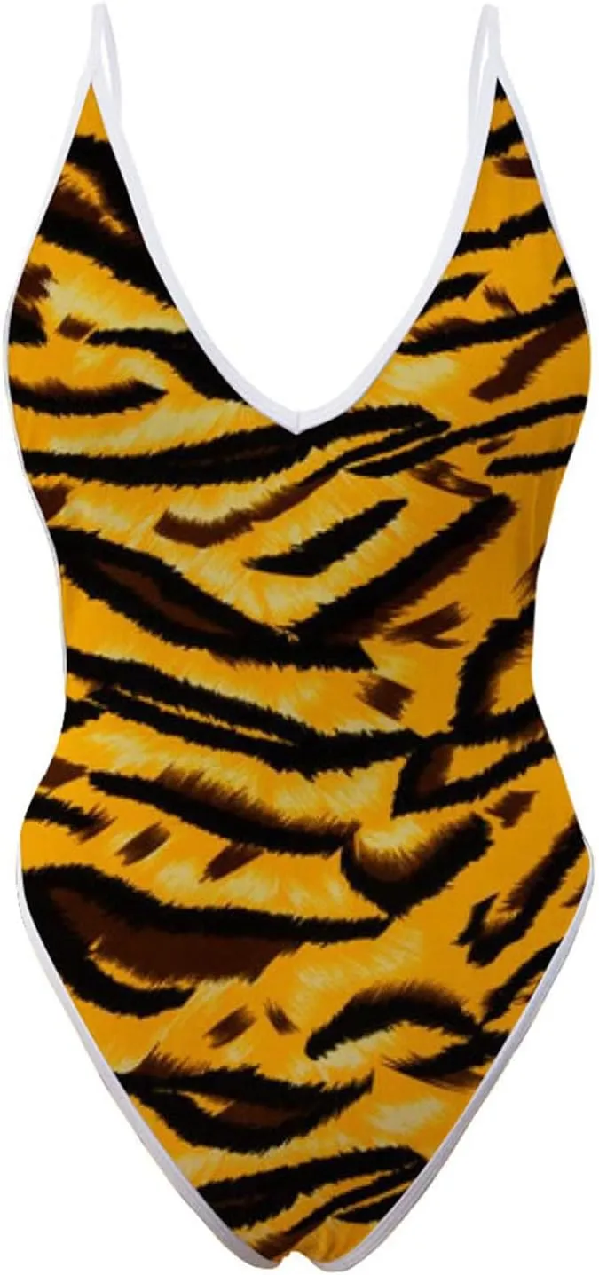 Sexy One Piece Swimsuits for Women Plunge Deep V Neck Backless Bathing Suits Print Halter Tummy Control Swimwear