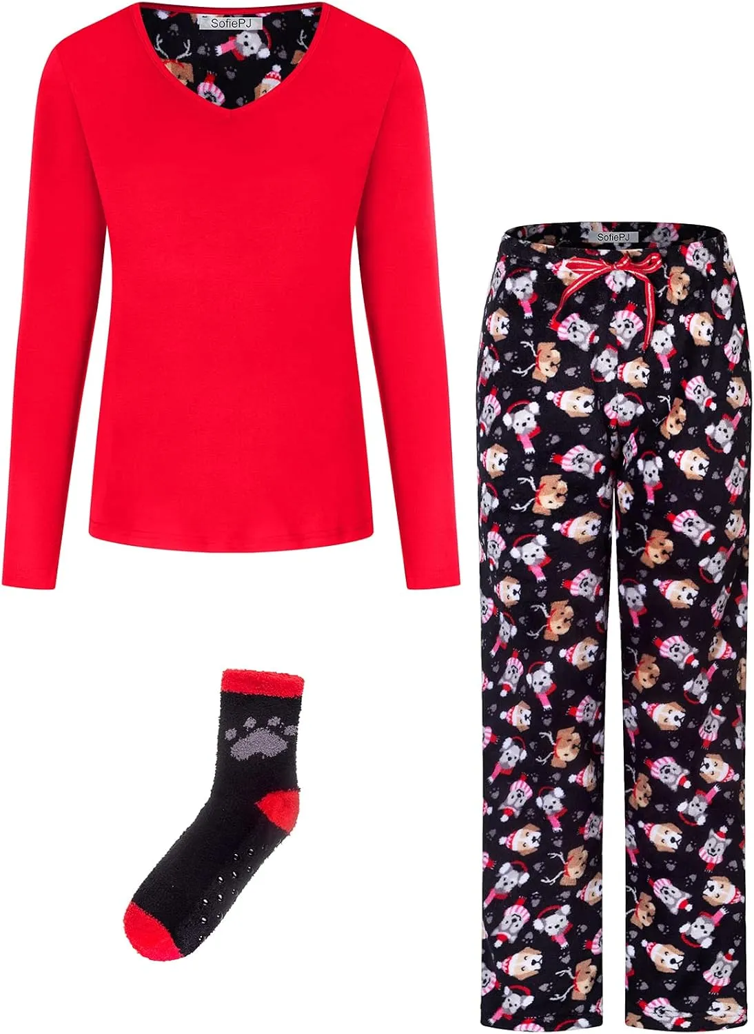 SofiePJ Women's Warm Plush Soft Dimple Fleece Pajama Gift Set