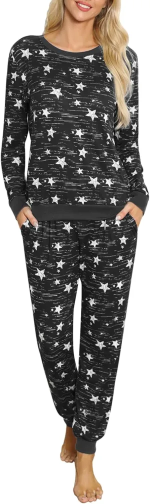 Soft Womens Pajama Sets Cotton Long Sleeve Pj Sets Comfy 2 Piece Sleepwear Cozy Loungewear Nightwear With Pockets