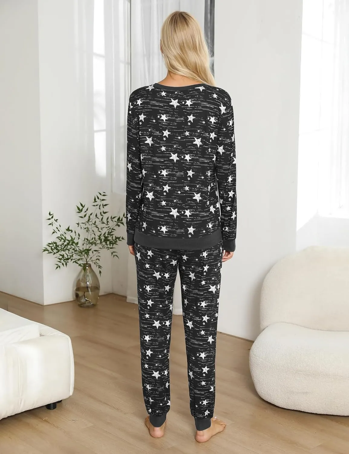Soft Womens Pajama Sets Cotton Long Sleeve Pj Sets Comfy 2 Piece Sleepwear Cozy Loungewear Nightwear With Pockets