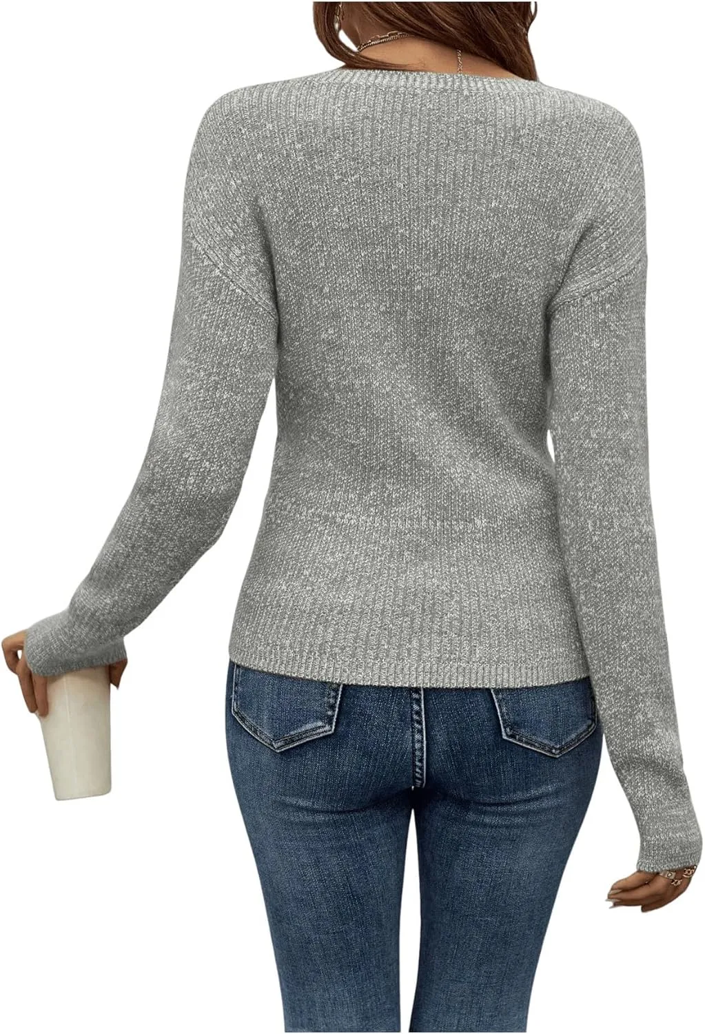 SOLY HUX Women's V Neck Long Sleeve Off Shoulder Sweaters Criss Cross Wrap Ruched Pullover Fall Tops