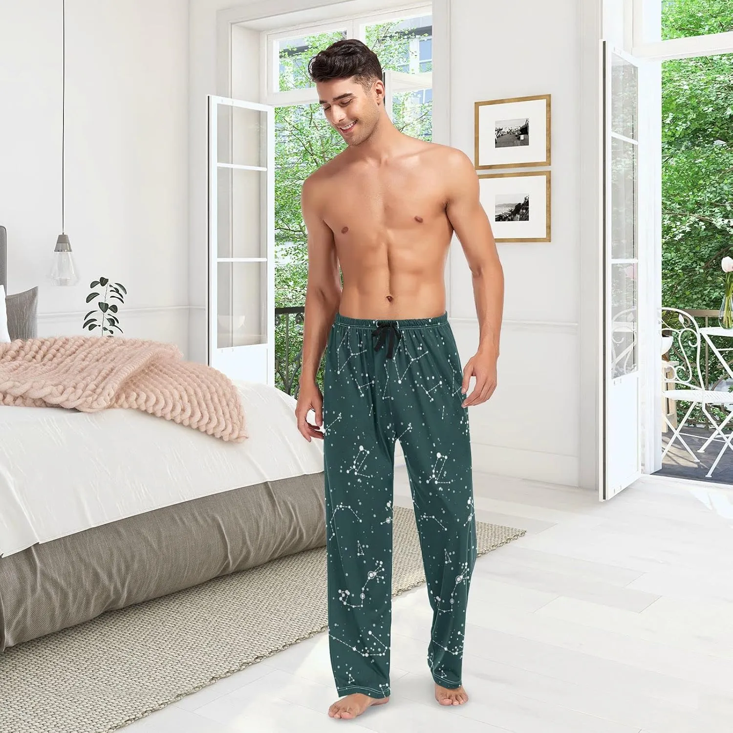 Star Constellation Green Astronomy Men's Pajama Pants Sleepwear Lounge Pajama Bottoms