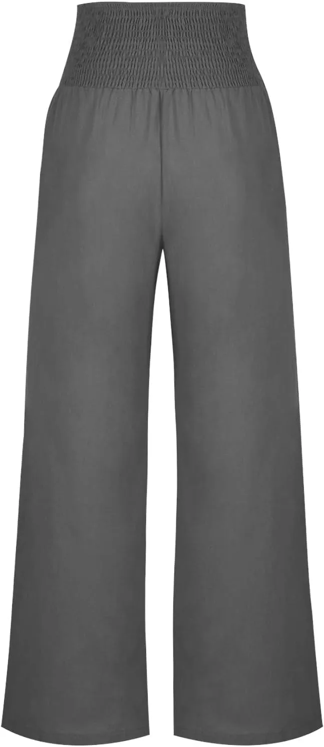 Summer Pants for Women 2024 Wide Leg Pants High Waisted Palazzo Pants Loose Flowy Pants Boho Beach Pants with Pockets