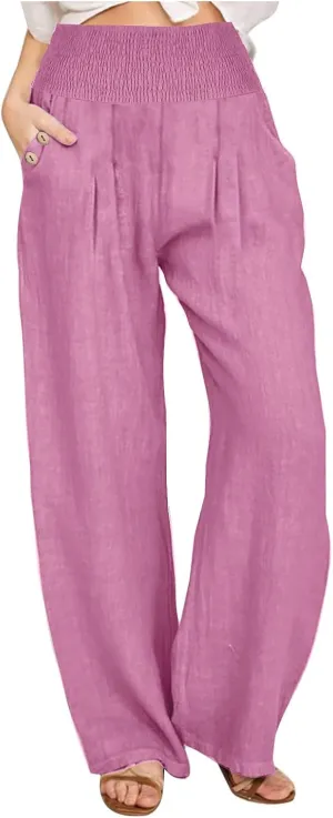 Summer Pants for Women 2024 Wide Leg Pants High Waisted Palazzo Pants Loose Flowy Pants Boho Beach Pants with Pockets