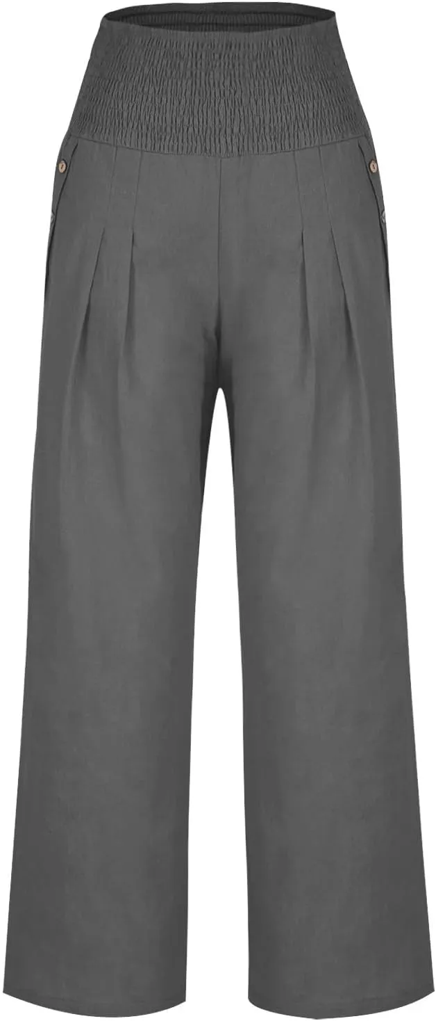 Summer Pants for Women 2024 Wide Leg Pants High Waisted Palazzo Pants Loose Flowy Pants Boho Beach Pants with Pockets