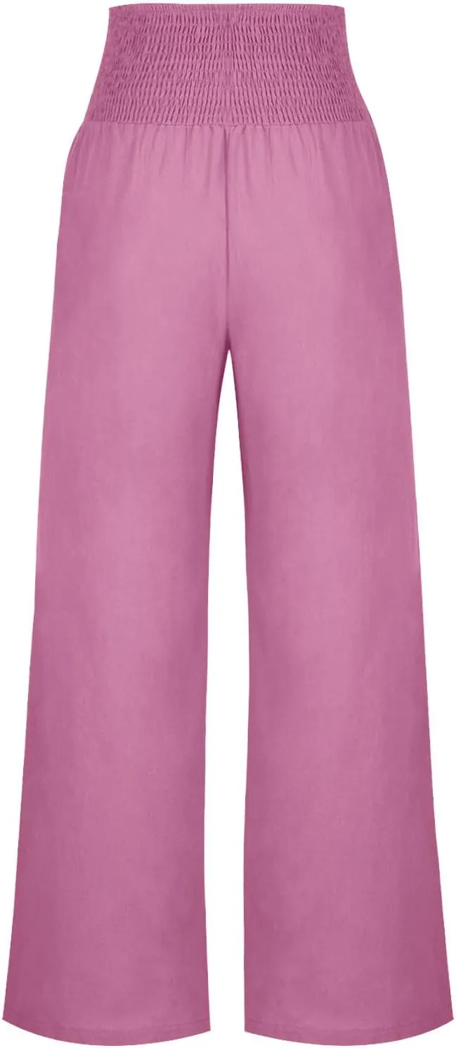 Summer Pants for Women 2024 Wide Leg Pants High Waisted Palazzo Pants Loose Flowy Pants Boho Beach Pants with Pockets