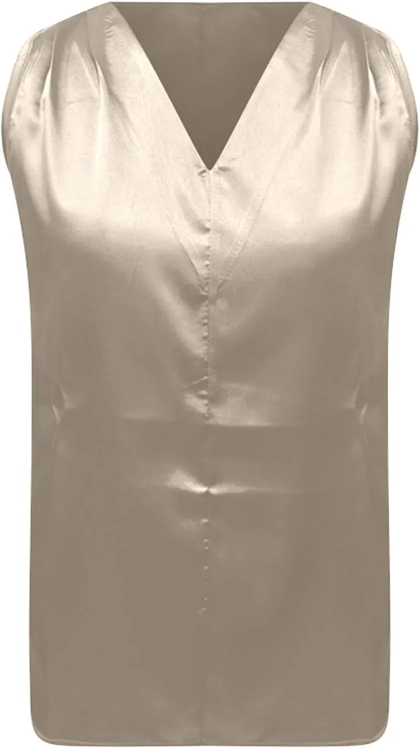 Summer Women's Silk Satin Tops Pleated V-Neck Sleeveless Blouses for Business/Vacation Dressy Casual Outfits​