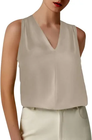 Summer Women's Silk Satin Tops Pleated V-Neck Sleeveless Blouses for Business/Vacation Dressy Casual Outfits​