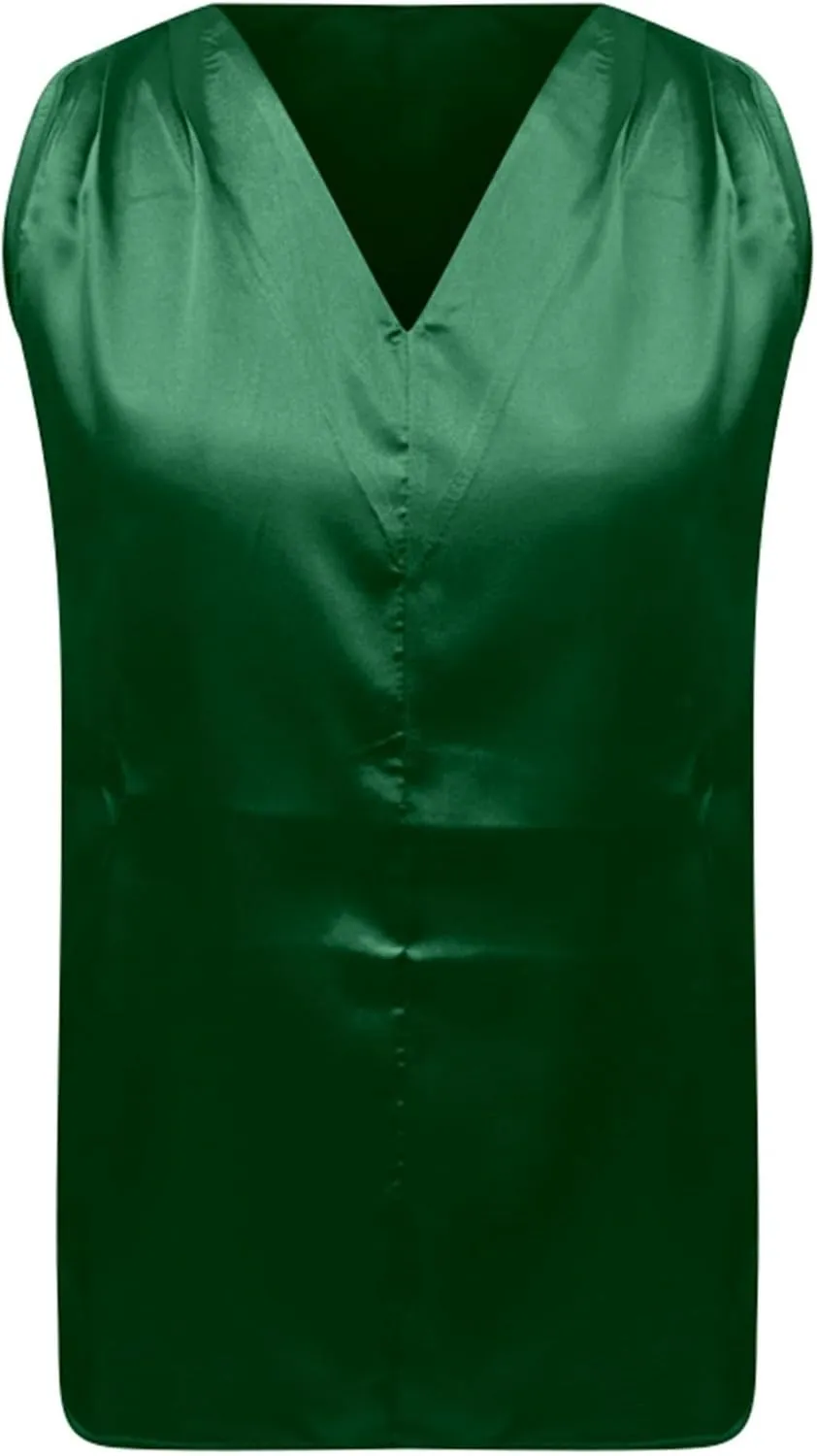 Summer Women's Silk Satin Tops Pleated V-Neck Sleeveless Blouses for Business/Vacation Dressy Casual Outfits​