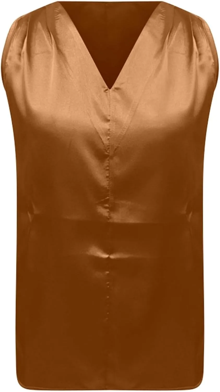 Summer Women's Silk Satin Tops Pleated V-Neck Sleeveless Blouses for Business/Vacation Dressy Casual Outfits​