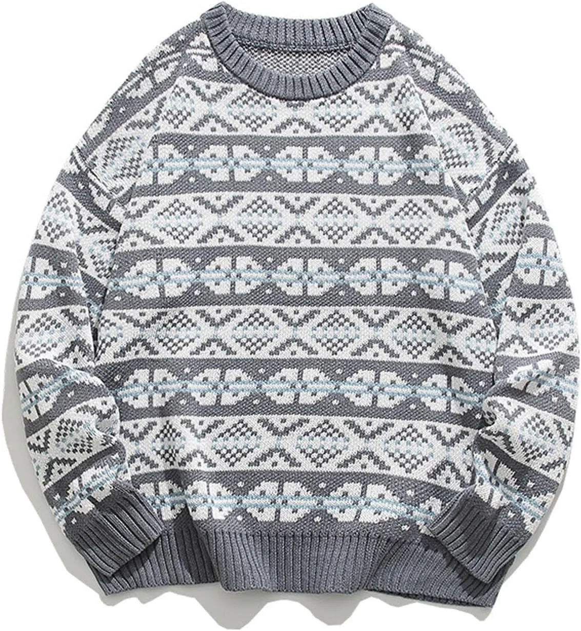 Sweaters for Men Vintage Knitted Sweater Round Neck Long Sleeve Sweaters Pullover Grassland Cow Sweater Pullover