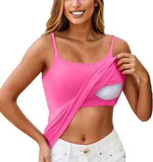 Tank Top with Built in Bra for Women Adjustable Spaghetti Strap Shelf Bra Camisole Tops Cotton Undershirts Cami