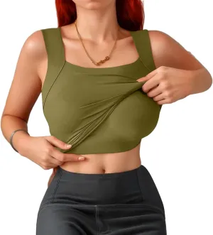 Tank Top with Built in Bra for Women Sleeveless U Neck Shapewear High Strechy Slim Fit Camisole Workout Tops