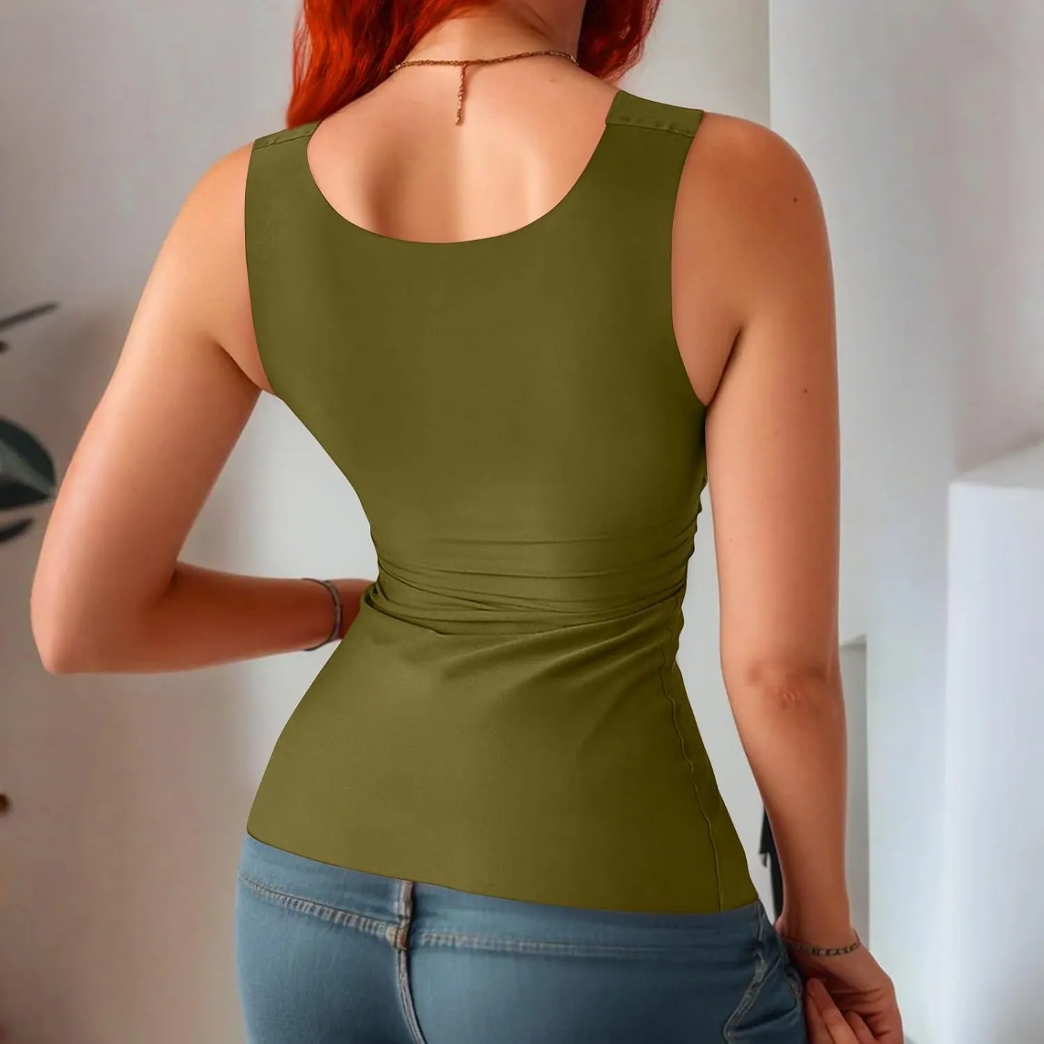 Tank Top with Built in Bra for Women Sleeveless U Neck Shapewear High Strechy Slim Fit Camisole Workout Tops